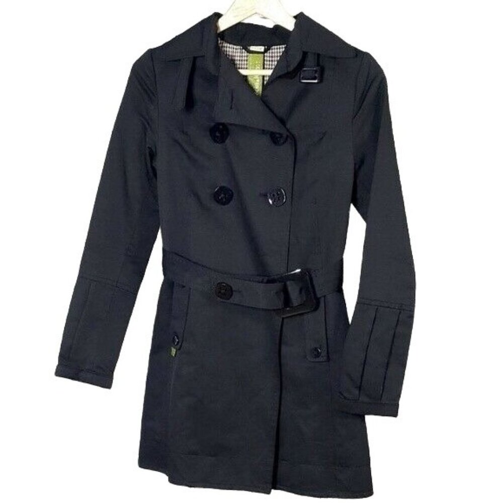 Söia & Kyo Short Trench Coat Black XS DoubleBreast Convertible Collar Lined